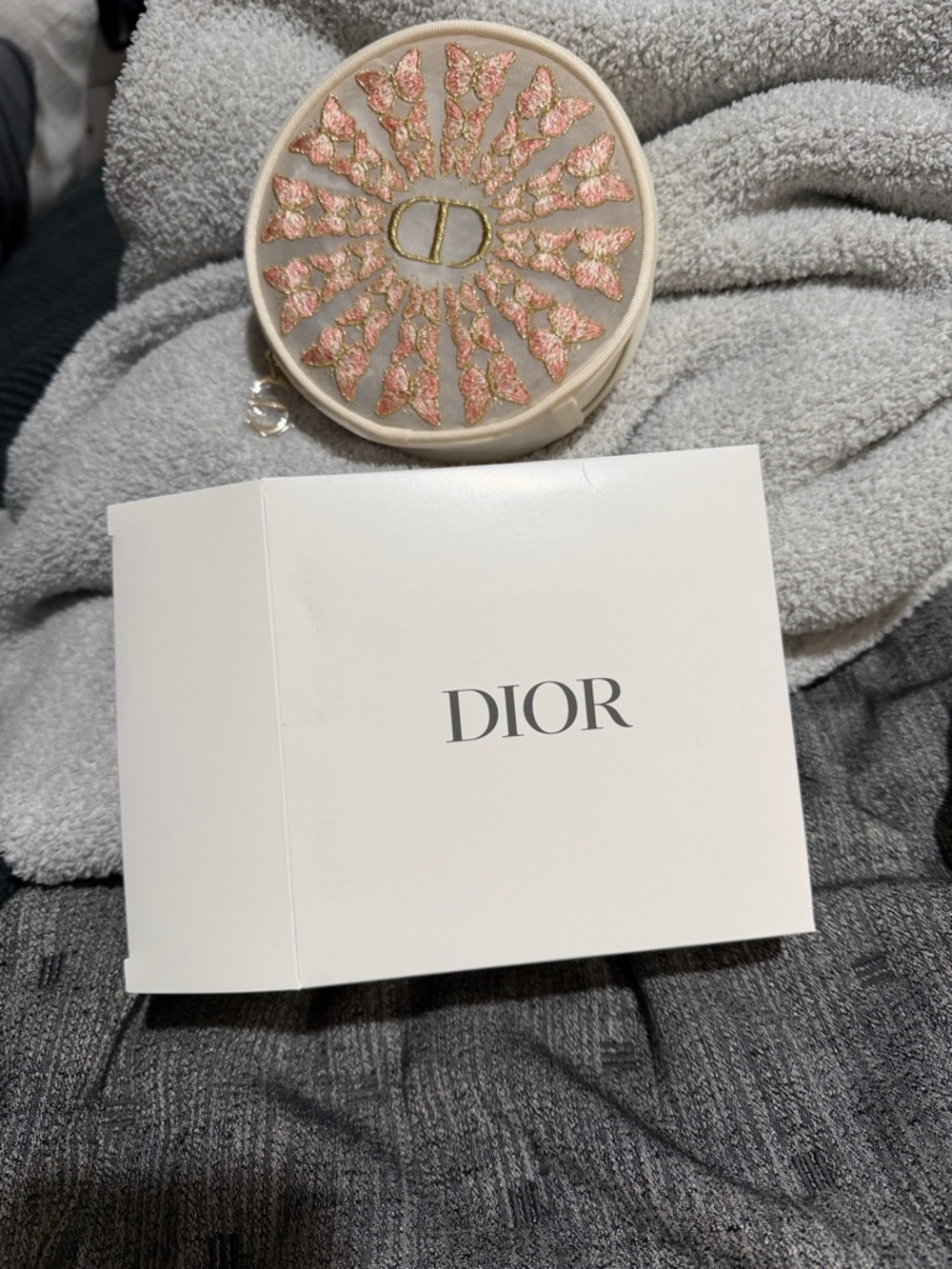 Dior Dainty Round Embroidered Butterfly Cosmetic Pouch - Pink & Gold - Picture 2 of 5